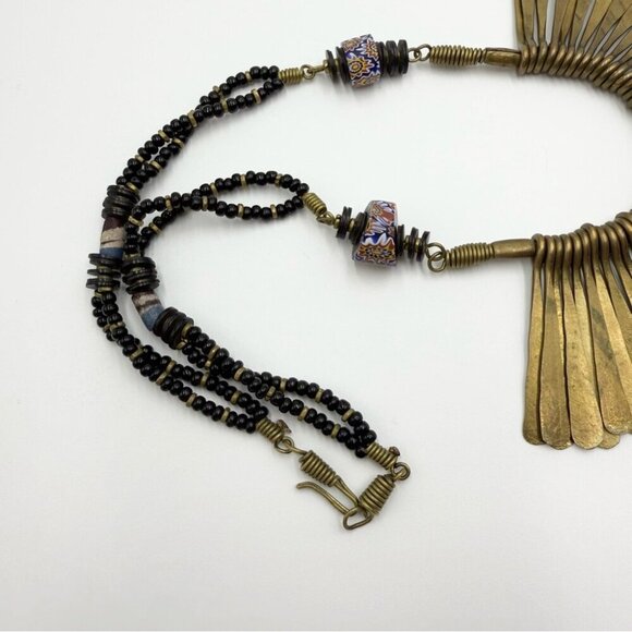 Vintage Brass Beaded Dangle Choker Tribal Nepali Bib Necklace BOHO Tribal - Picture 12 of 13